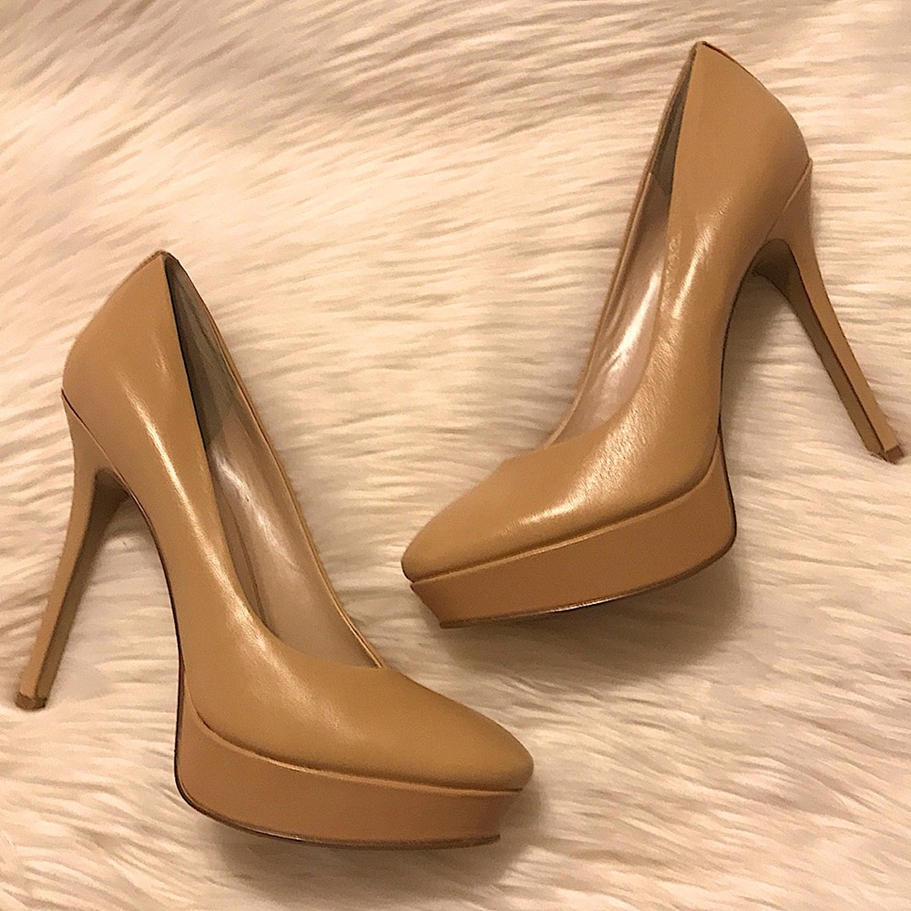 Nine West Nude Leather Platform Heels